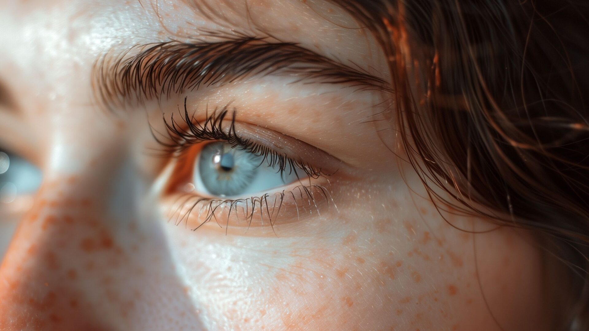 Oog van een vrouw met rood haar en sproeten